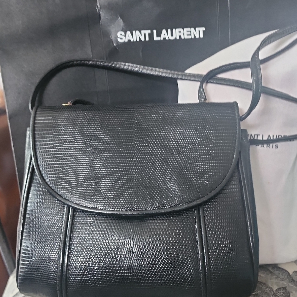 Authentic YSL EUC Vintage Black Textured Leather Bag.